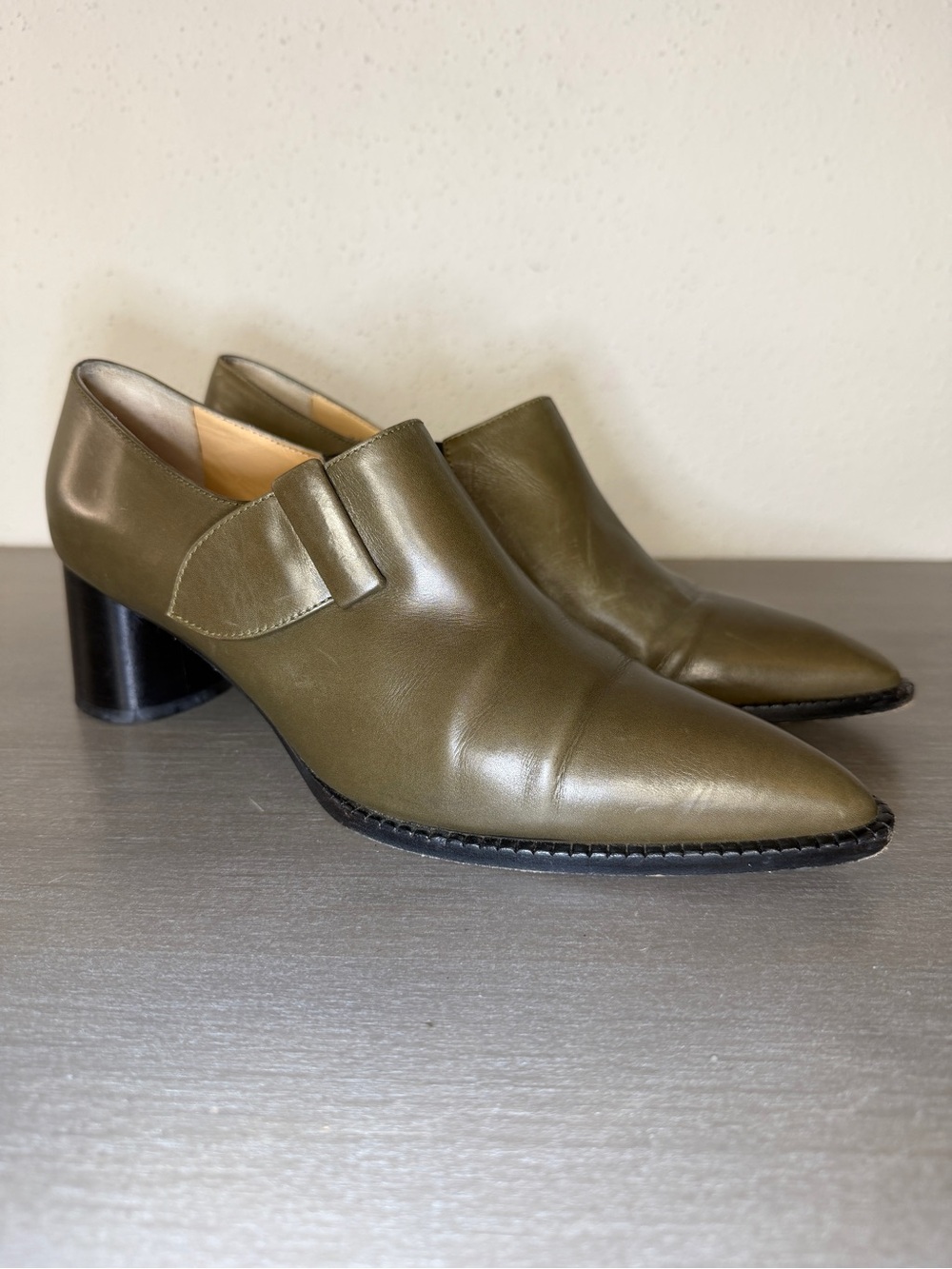 Walter Steiger Olive Green Leather Pumps Heels Women Size 7.5 B Made in Italy